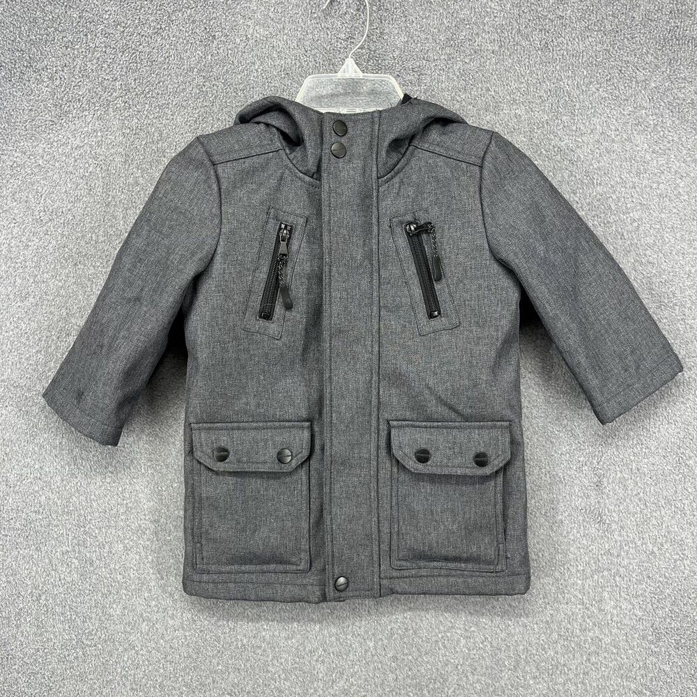 Urban Republic Jacket Toddler 2T Gray Hooded Zip Pockets Fleece Lined Snap Coat